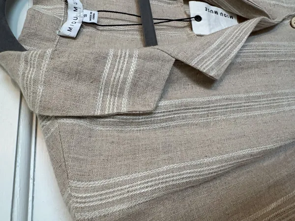 Tan Striped Linen Shirt Dress - Image 3