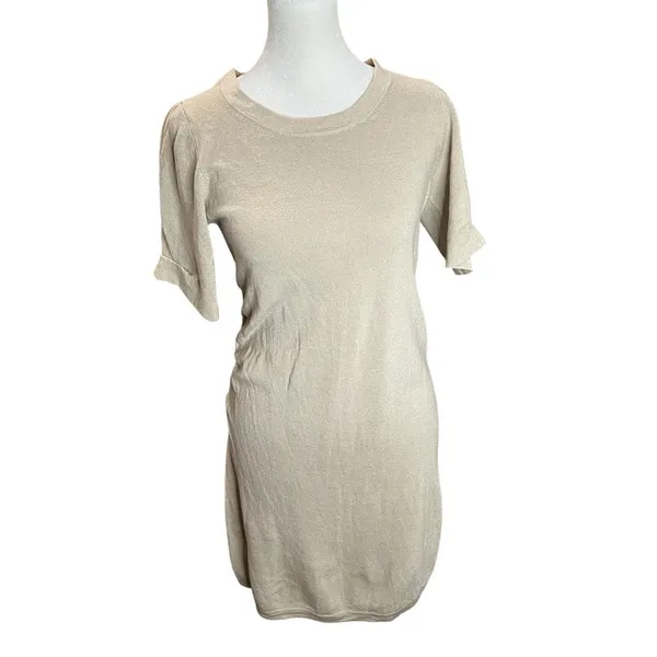 M Patmos Silk Cashmere Ruched Knit Sweater Dress Oatmeal XS - Image 2