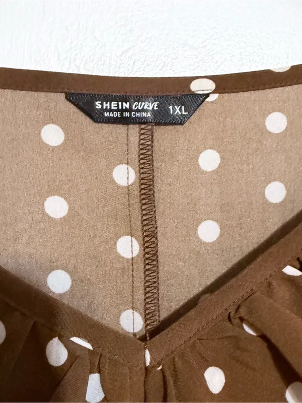 Shein Brown Polka Dot Ruffle Peplum Top 1xl curve - Image 3