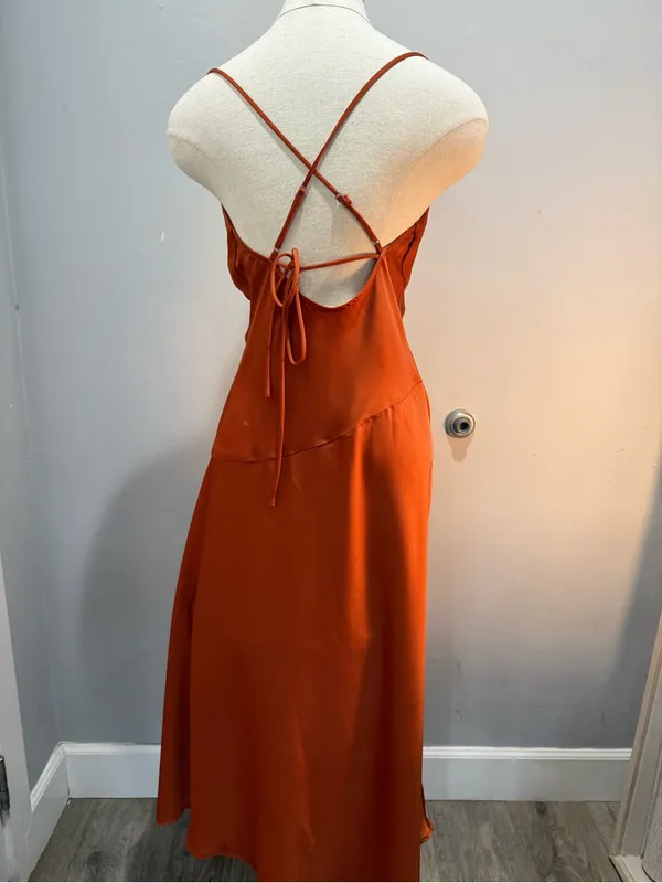 Astr Satin Gaia Midi Dress - Rust Orange - Image 6