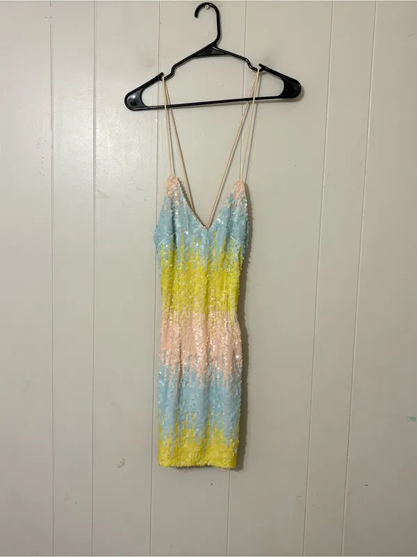 superdown Taylor Sequin Mini Dress Pastel Multi Open Back NWT S - Image 2
