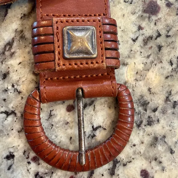 Vintage Genuine Leather Multi- Strand with Studs Brown Belt Made in Turkey - Image 2