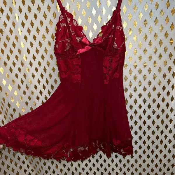 Red lingerie lacy lace slip sling skirt babydoll dress size S - Image 3