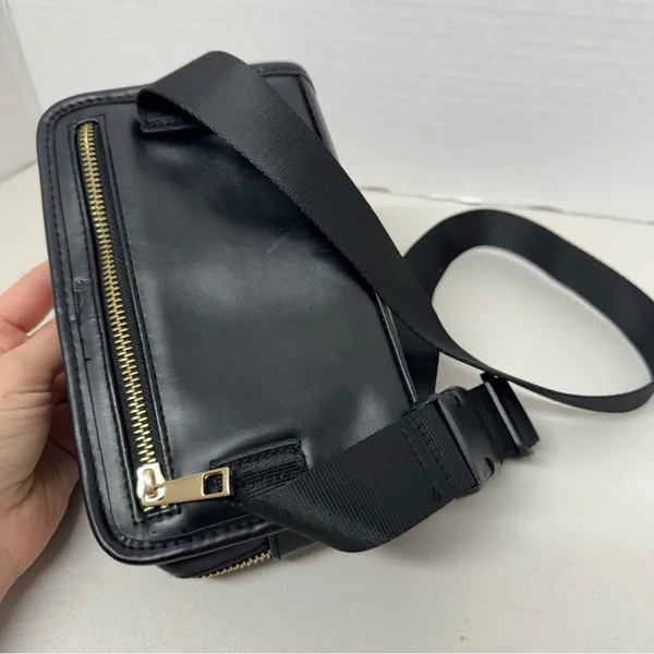 Amanda Uprichard Black Faux Leather Quilted Belt Bag Fanny Pack Purse Bag - Image 4