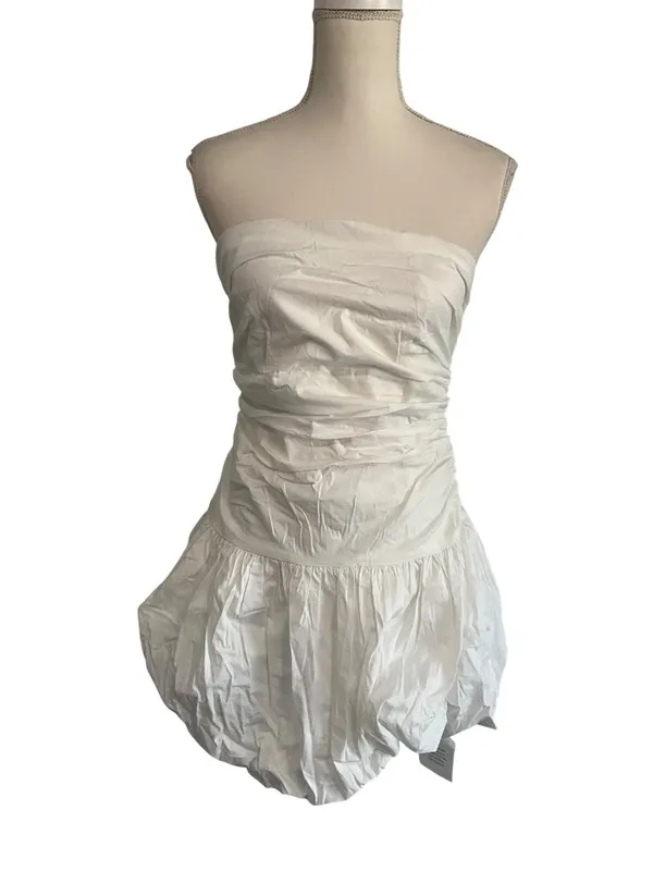 MORE TO COME Emah Mini Dress in White Medium New Womens Ruched - Image 4