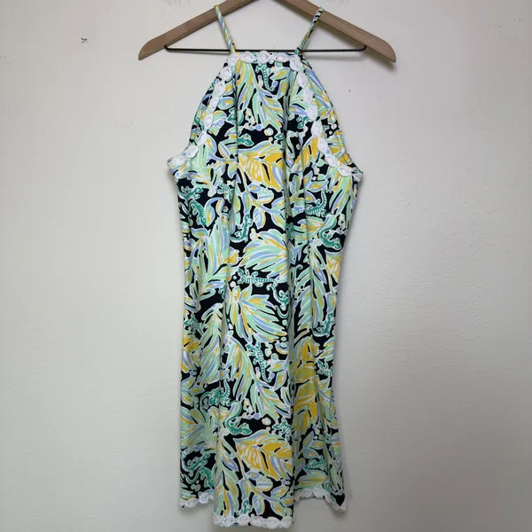 Crown & Ivy Women Cayo Coco Shift‎ Dress 10 Halter Neck Tropical Resort Iguana - Image 2