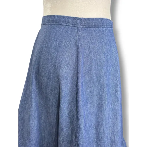 Handmade‎ Chambray Ruffle Hem Flowing Midi Skirt Western Boho Romantic Denim Blue - Image 6