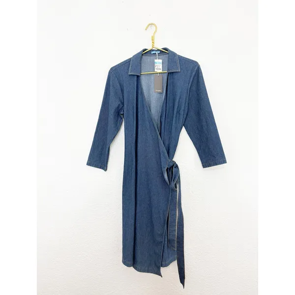 Tuckernuck J. Mclaughlin Lila Indigo Cotton Stretch Denim Wrap Dress Size Medium - Image 4