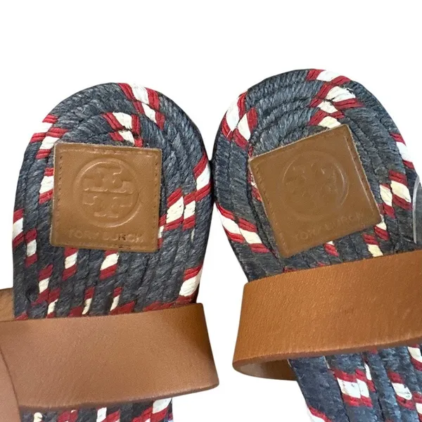 Tory Burch Beaded Espadrille Sandals Red‎ White Blue 7 Nautical - Image 4