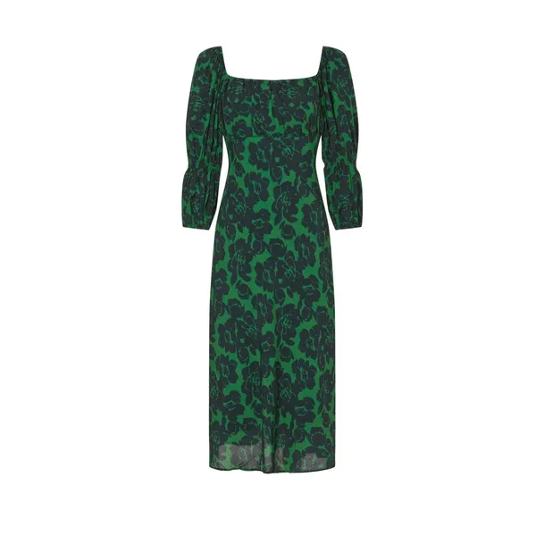 Peter Som Green Floral Print Crepe Long Sleeve Square Neck Midi Dress Size 6 - Image 6