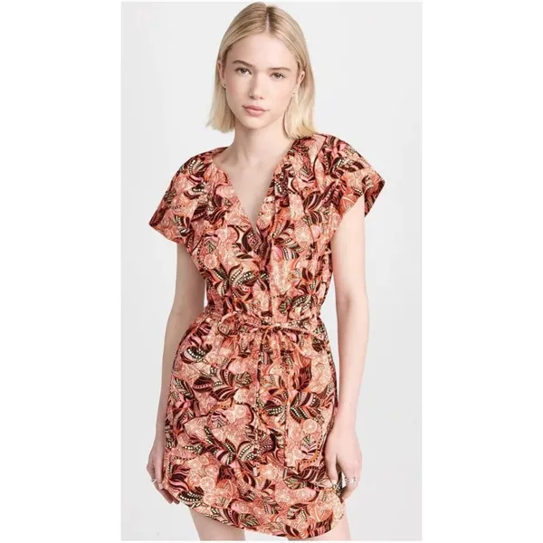 ALC Frank Alice Mini Dress Orange Rose Floral Print Cotton Size 4 - Image 9