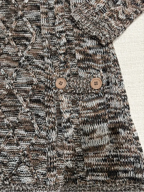 Cozy Off-the-Shoulder Cable Knit Tunic Sweater — Brown/Cream - Image 4