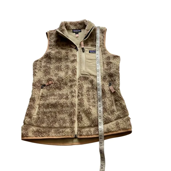 Patagonia Retro-X Fleece Vest Womens XS Leopard Print Tan Brown Full Zip Sherpa - Image 6