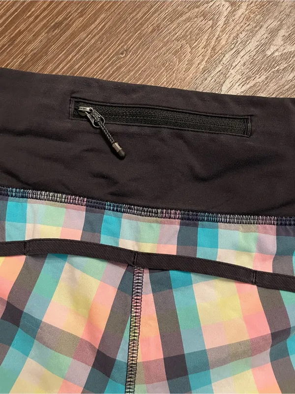 lululemon athletica Run Times Plaid Athletic Shorts Black Pastel Multi Size 10 - Image 5