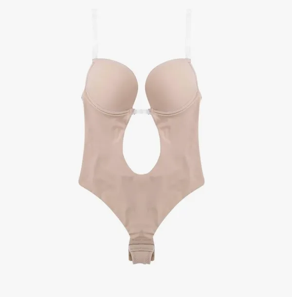 Women's U Plunge Clear Straps Bridal Shapewear Body Shaper Backless Bodysuit - Image 3