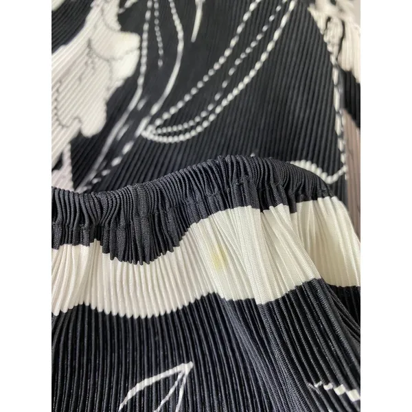 Virginie Paris Vintage Black White Printed Pleated Dress Women's Size‎ 14-16 - Image 4