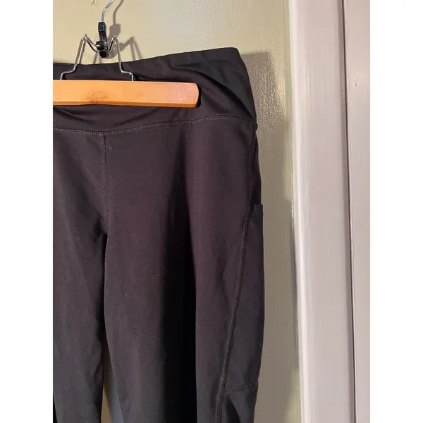 Baleaf Women's Size Large Cropped Wide Leg Leggings Side Pockets Black High Rise - Image 4