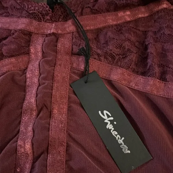 Shinestar Burgundy Sheer Lace Bodysuit Teddies Size M - Image 5