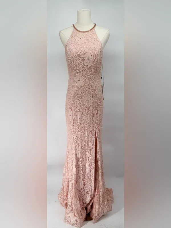 Sherri Hill 53361 Blush Lace Halter Gown High Slit Rhinestone‎ Dress NWT Size 8 - Image 6