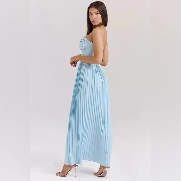 HOUSE OF CB 'Marcella' Ocean Blue Pleated Maxi Dress - Image 2