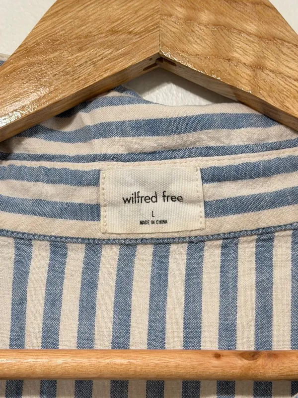 Aritzia Wilfred Free Boyfriend Linen Shortsleeve Shirt Striped Blue Size Large - Image 3
