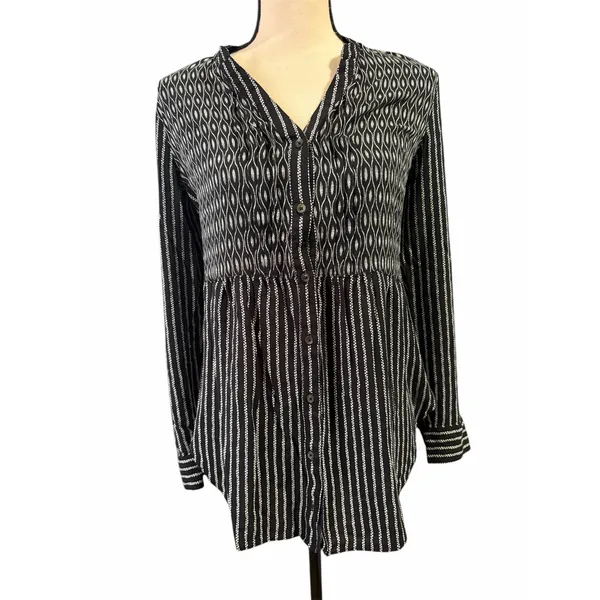 Anthropologie Maeve Women's Black White Calia Top Sz 8 Minimalist Closet Staple - Image 2