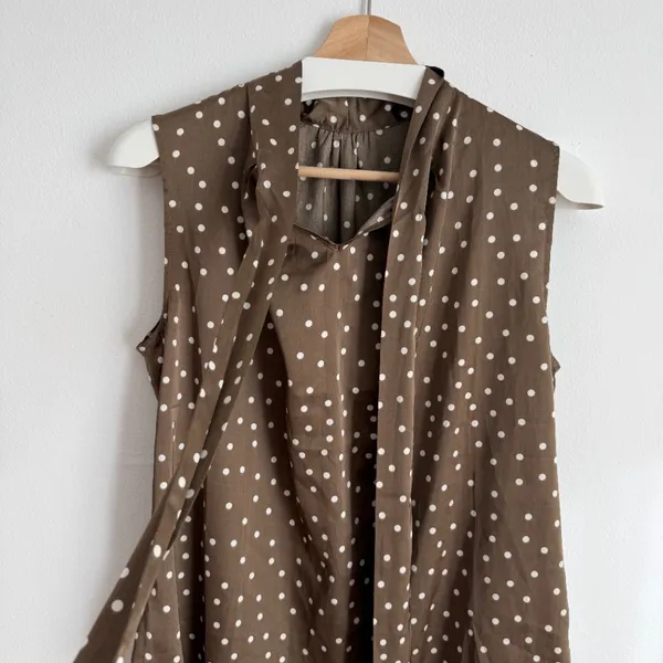 Satin Sleeveless Polka Dot Tie-Neck Top - Image 2