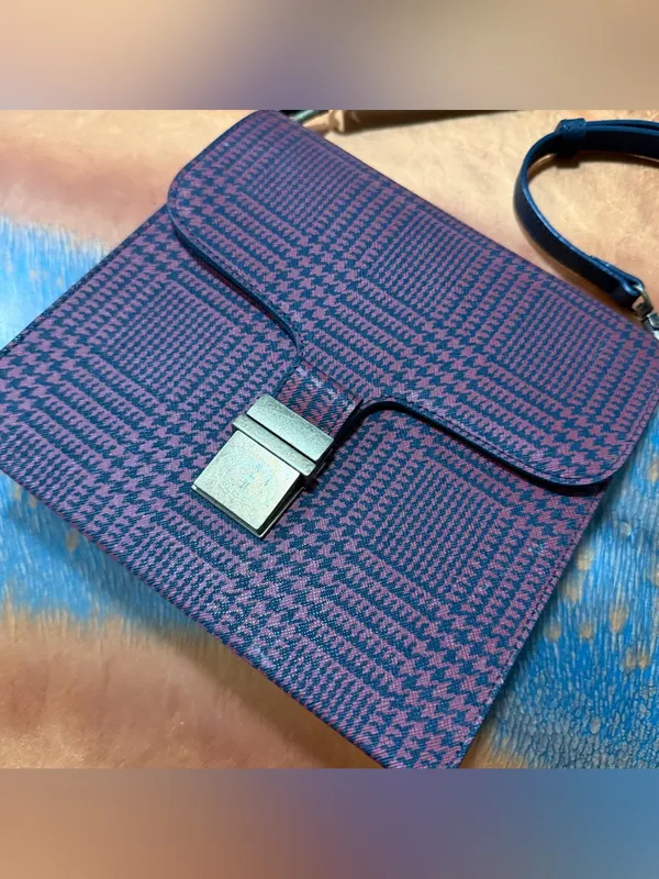 Vintage Brooks Brothers Red Fleece Crossbody bag houndstooth plaid - Image 2