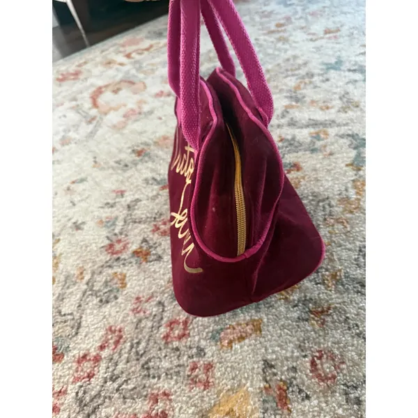 Victoria's Secret Y2k Burgundy Velvet Vanity Bag Pink Logo Heart Zipper‎ Pull - Image 3