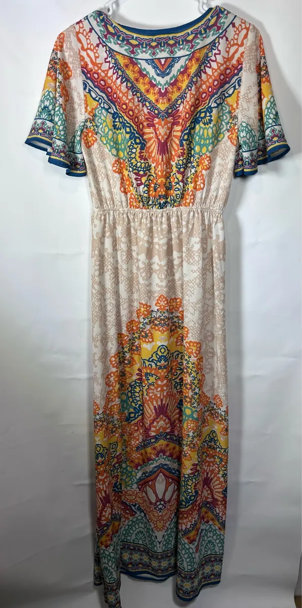Flying Tomato S Boho Paisley Medallion Maxi Dress Surplice Flutter Sleeve - Image 6