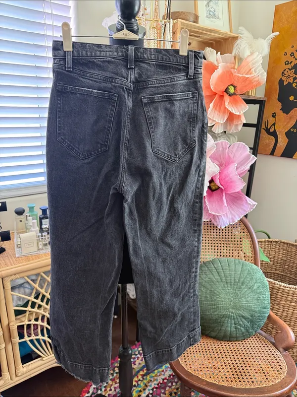 Abercrombie & Fitch Washed Black The Crop Wide Leg Ultra High Rise Denim Jeans - Image 2