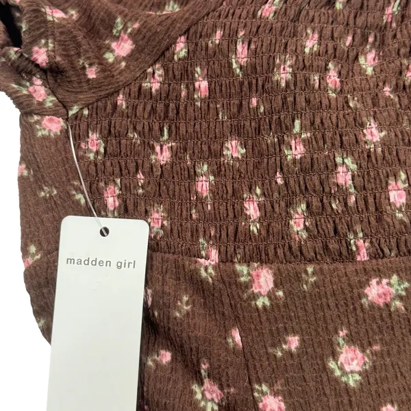 NEW Madden Girl‎ Brown Pink Floral Fit and Flare Dress Juniors Small Cottagecore - Image 10