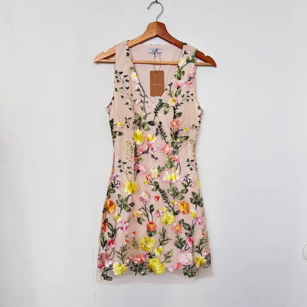 Rihoas Yellow V Neck Floral Sleeveless Mini Dress - Image 9
