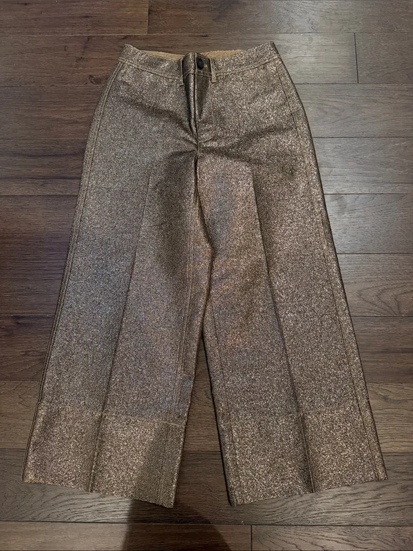 Madewell Pants Gold Metallic Shimmer Emmett Wide Leg Cropped Sz 27 - C61-116 - Image 2