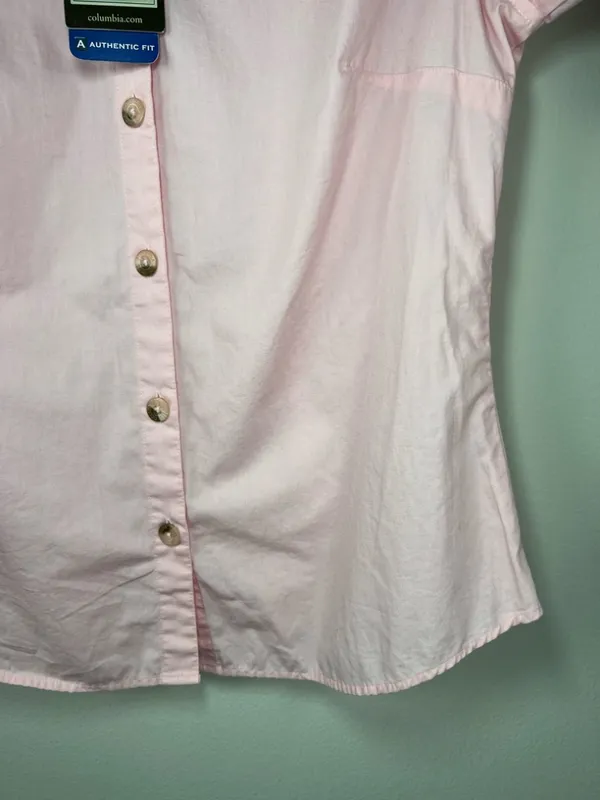 Columbia Bayview 3/4 Sleeve Button-Up Shirt Pink Split Cuff Outdoor Office NEW M - Image 7