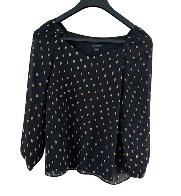 Ann Taylor Black Blouse with White Dots - Image 8