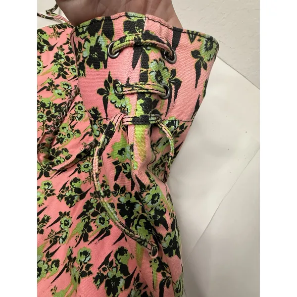 Volcom 2000s Pink Green Floral Large Tote Bag‎ Chain Handles Hobo Beach Casual - Image 12