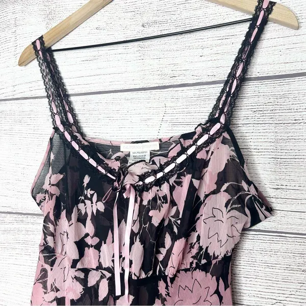 Vintage California Dynasty Sheer Black & Pink Floral Chemise Lingerie Size Large - Image 2