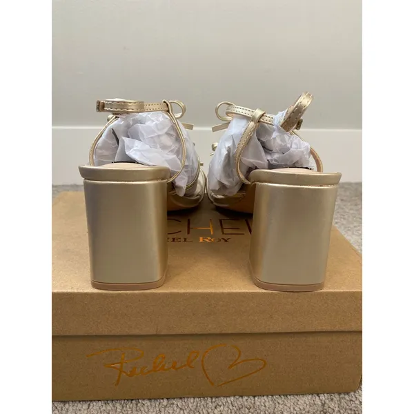 New Rachel Roy Cologne Heeled Sandal Size 8.5 Gold - Image 4