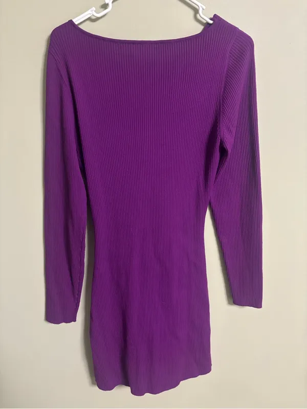 Aritzia Wilfred Free Cut-Out Knit Long Sleeve Purple Mini Dress Size Large - Image 3