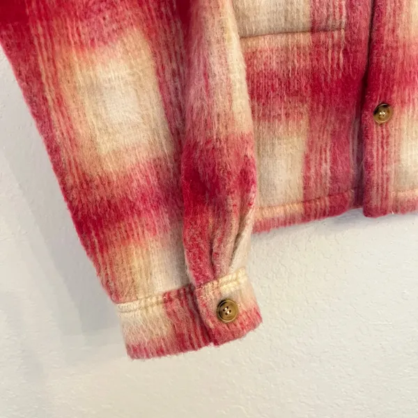 Vici Plaid Oversized Boxy‎ Jacket Medium Shirt Shacket Pink Cabincore Cozy Fuzzy - Image 5