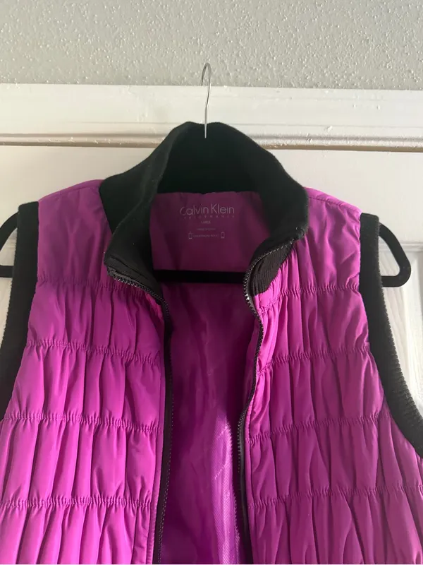 Calvin Klein Performance Pink Quilted Zip-Up Puffer Vest Collared Size Large - Image 3