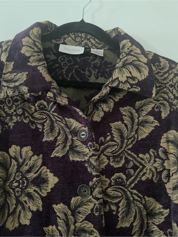 Vintage Studio Works Purple Gold Floral Baroque Blazer Medium Renaissance - Image 3