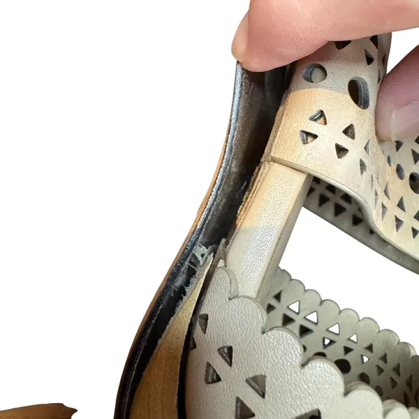 Tory Burch Shoes‎ Womens Size 8.5 Beige Leather Cutout Ankle Strap Sandals Heels - Image 6