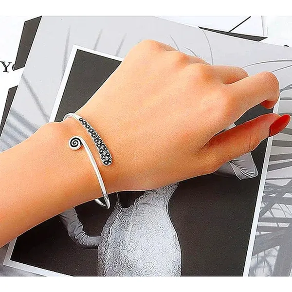 Boutique NEW Unisex‎ Engraved Geometric 925 Sterling Silver Cuff Bracelet, Adjustable - Image 4