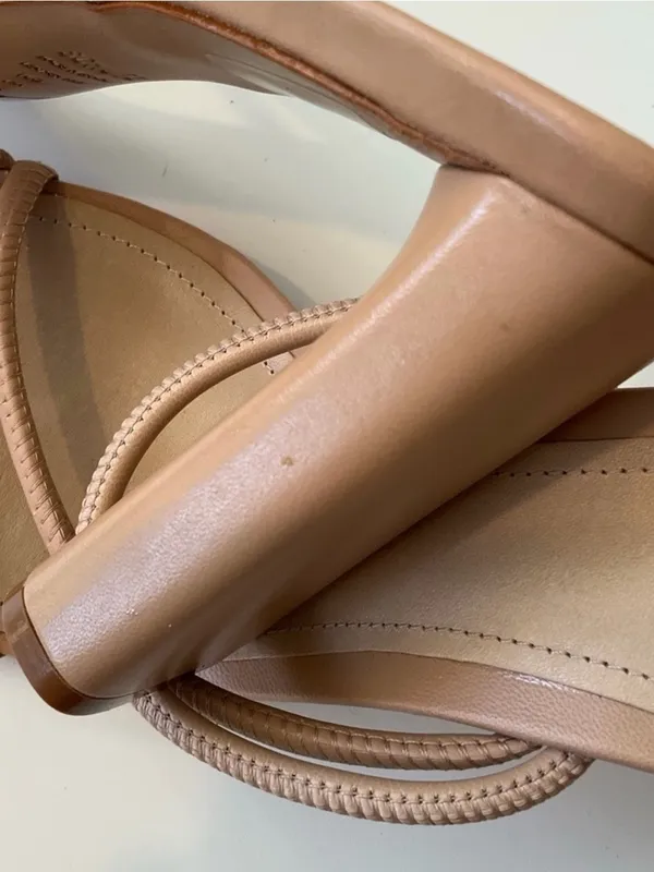 NWT SCHUTZ Chessie Tan Nude Leather Strappy Block Heel Sandals - Size: 10 - Image 6