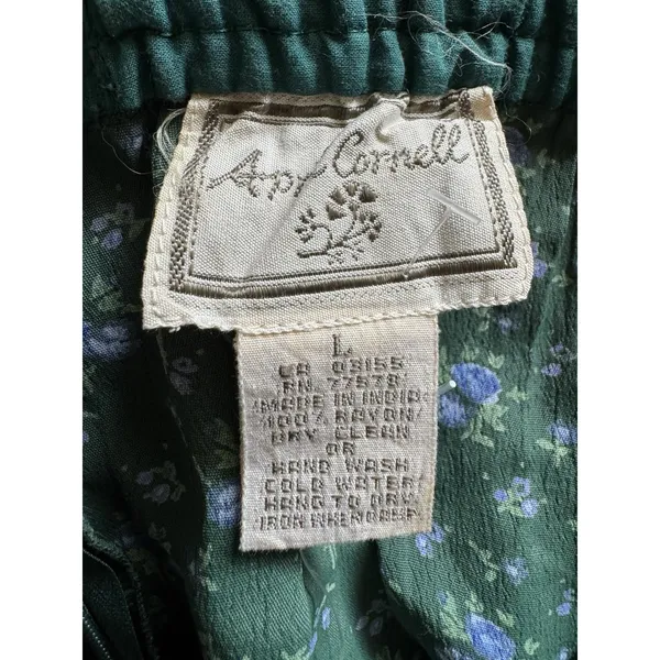 April Cornell Green Satin Trim Blue Floral Maxi Skirt Size Large - Image 6