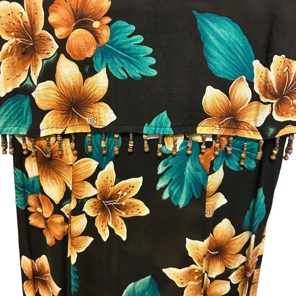 Vintage Y2K Maxi Dress 6‎ Black Tropical Floral Beaded Resort Beachwear Vacation - Image 4