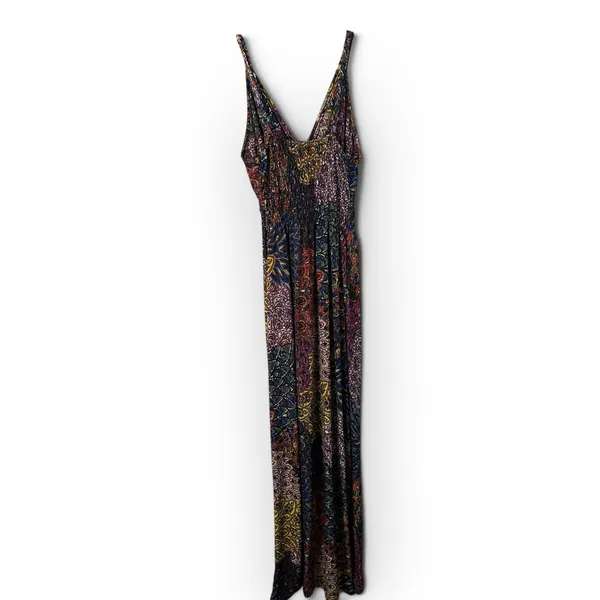 Gypsy Chic Maxi Dress Boho Paisley Print V-Neck Smocked Waist Sundress Festival - Image 2