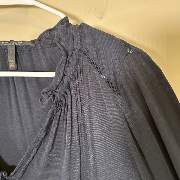 Scotch & Soda Women's Small Blouse Dane la‎ Nuit Long Sleeve neck Tie eyelet - Image 4